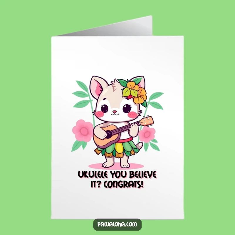 Free Printable Congrats Card: Hilarious Hula Animal Ukulele Vibes Downloadable Gift