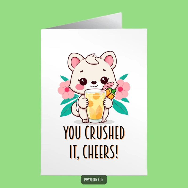 Free Printable Congrats Card: Tropical Drink Animal Celebration Downloadable Gift