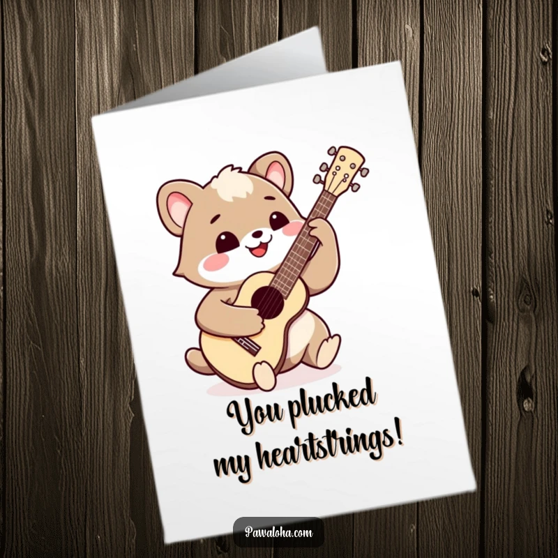 Funny Free Printable congratulations card of a happy animal with a huge smile, strumming a ukulele to celebrate a special occasion.