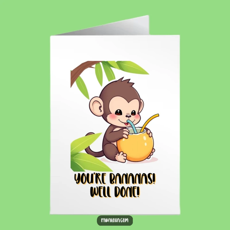 Free Printable Congrats Card: Funny Kawaii Monkey Coconut Celebration Downloadable Gift