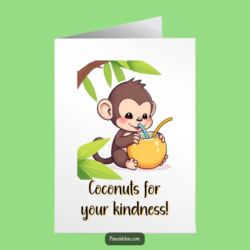 Free Printable Thank You Card: Funny Kawaii Monkey Coconut Gratitude Downloadable Gift