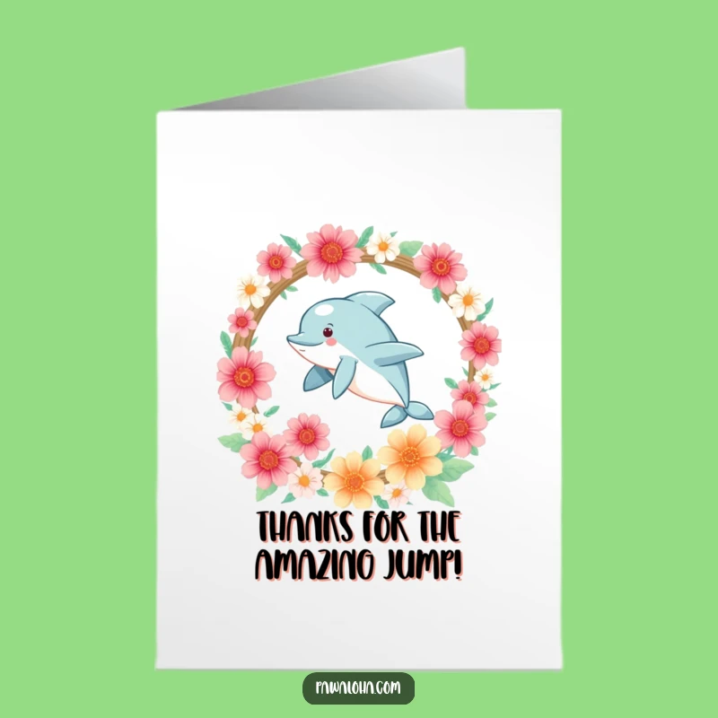 Free Printable Kawaii Dolphin Thank You Card: Funny Jumper Downloadable Gift
