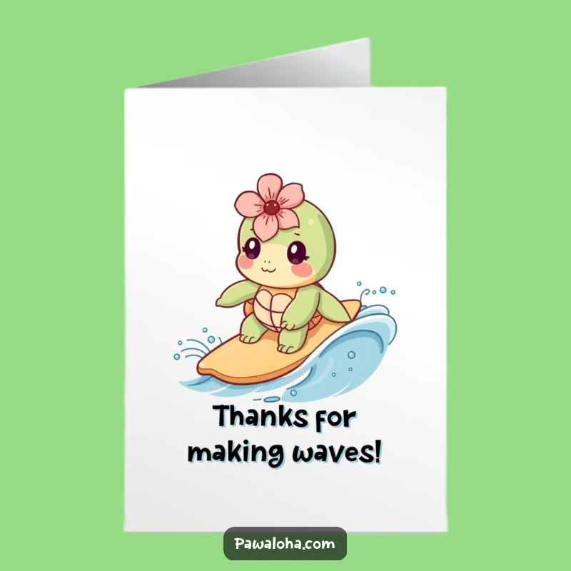 Free Printable Kawaii Sea Turtle Thank You Card: Funny Surfer Downloadable Gift