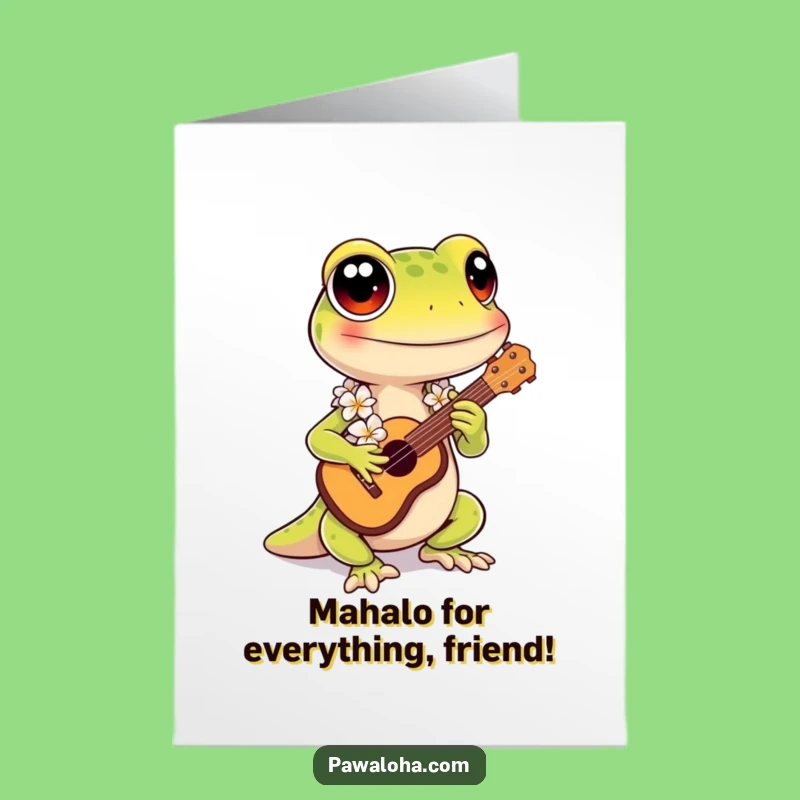 Free Printable Thank You Card: Funny Kawaii Gecko Ukulele Gratitude Downloadable Gift