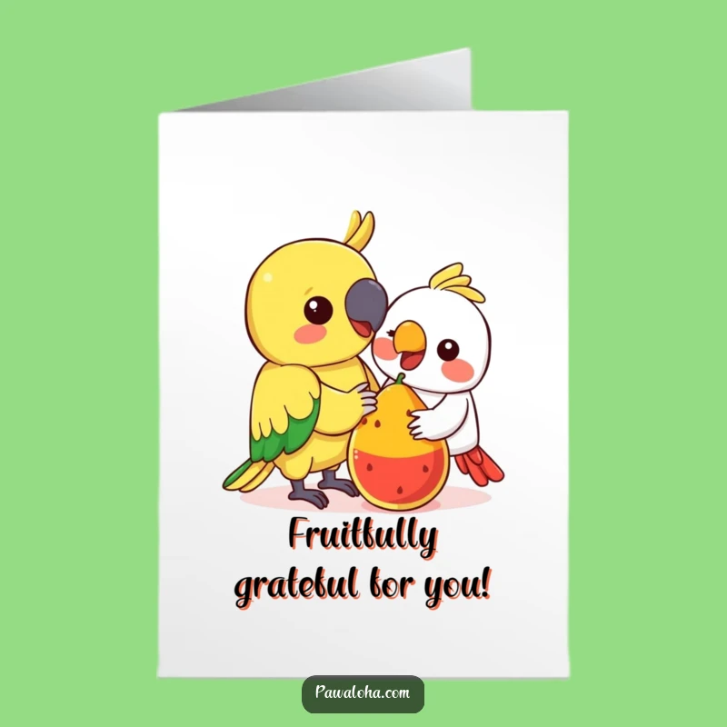 Free Printable Thank You Card: Funny Kawaii Parrot Fruit Gratitude Downloadable Gift