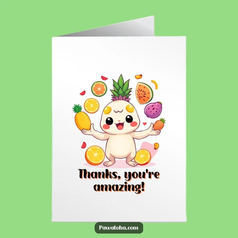 Free Printable Thank You Card Juggling Creature Tropical Fruits Download