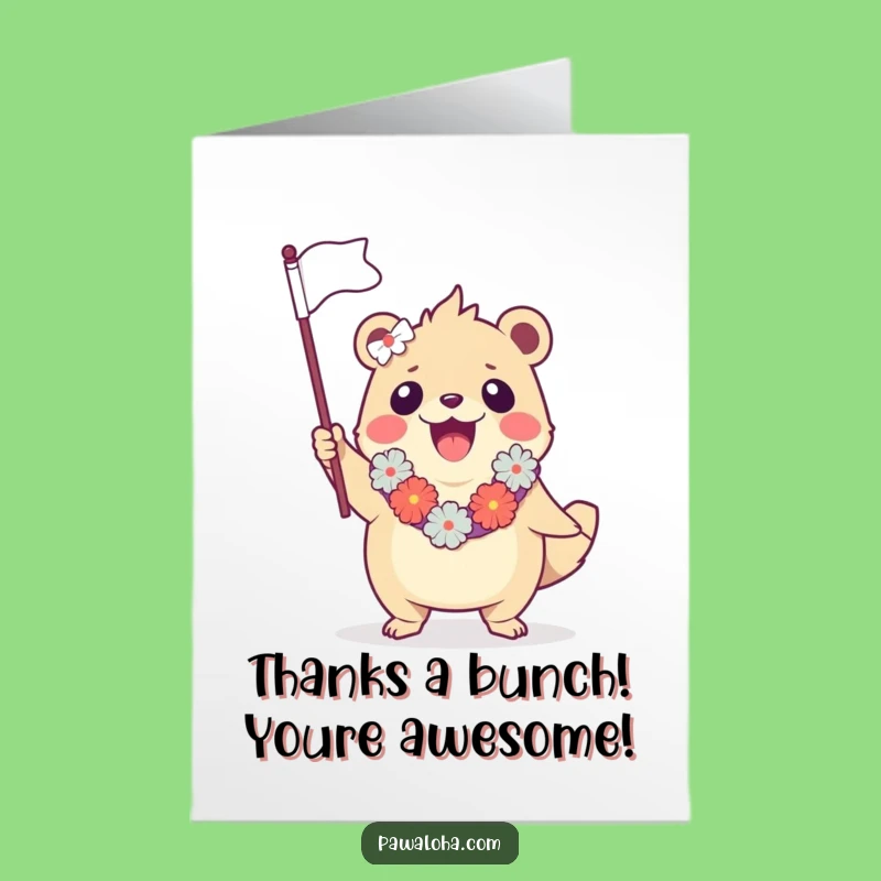 Free Printable Thank You Card: Leis Creature Flag Waving - Grateful Downloadable Greeting