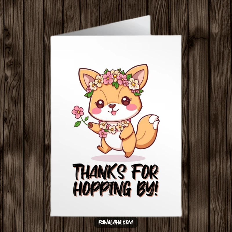Funny Free Printable Thank You Card: Animal wearing leis, hopping enthusiastically, a cheerful way to express thanks.