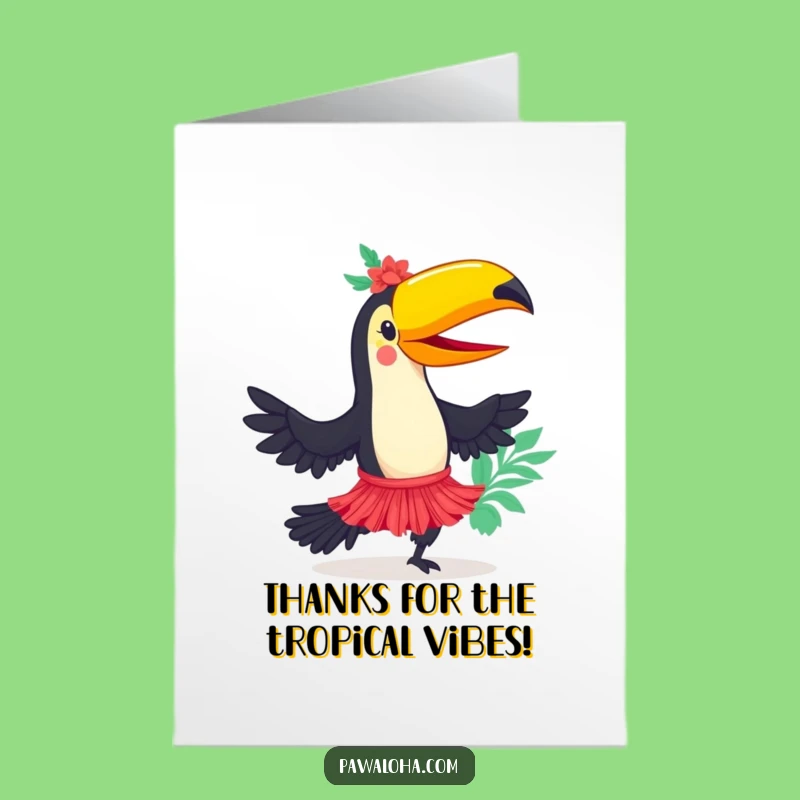 Free Printable Toucan Hula Dancer Thank You Card - Tropical Downloadable Greeting for Gratitude!