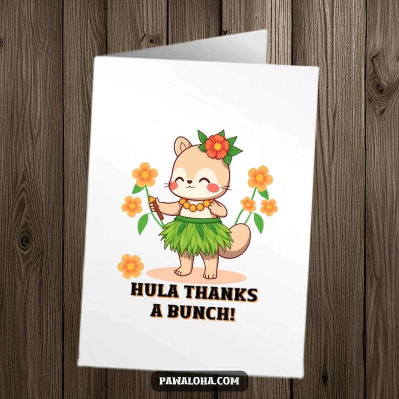 Funny Free Printable Thank You Card: Animal doing the hula in a grass skirt, a lively way to say thanks.