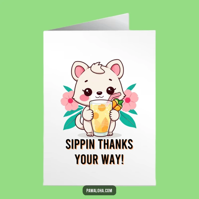 Free Printable Thank You Card: Tropical Drink Animal Gratitude Downloadable Gift