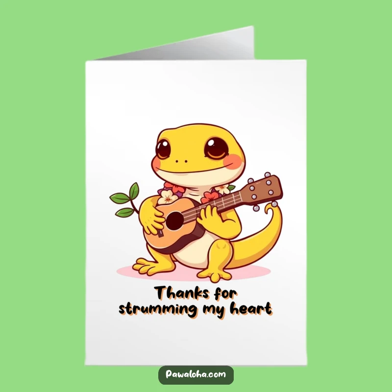 Free Printable Thank You Card: Gecko Ukulele Serenade for a Funny Downloadable Gift!
