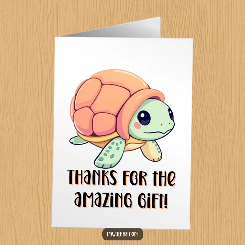Funny Free Printable Sea Turtle Thank You Card: Curious sea turtle finding a colorful seashell, expressing thanks. Downloadable art.