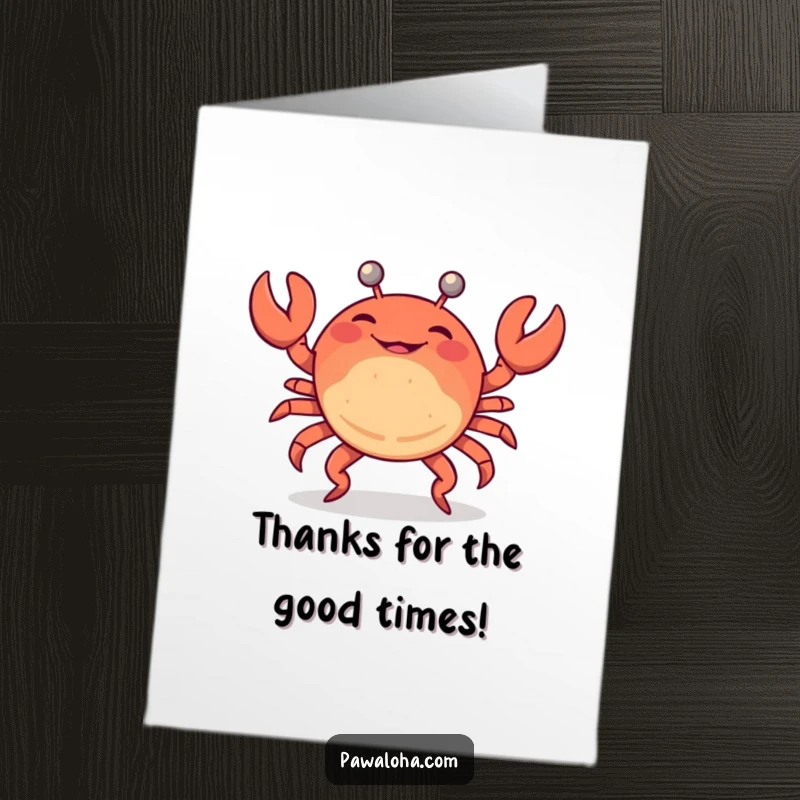 Funny Free Printable Thank You Card: A crab bends low in a limbo dance, smiling gratefully after someone helped.