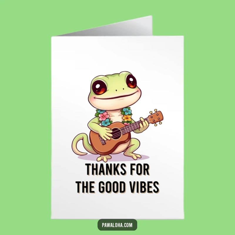 Free Printable Thank You Card: Happy Gecko Ukulele, Best Downloadable Humorous Gift