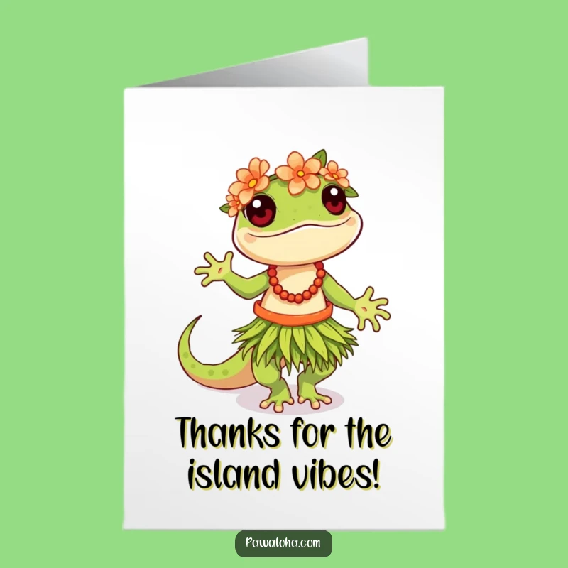 Free Printable Thank You Card: Hula Gecko Saying Thanks - Print at Home Funny Downloadable!