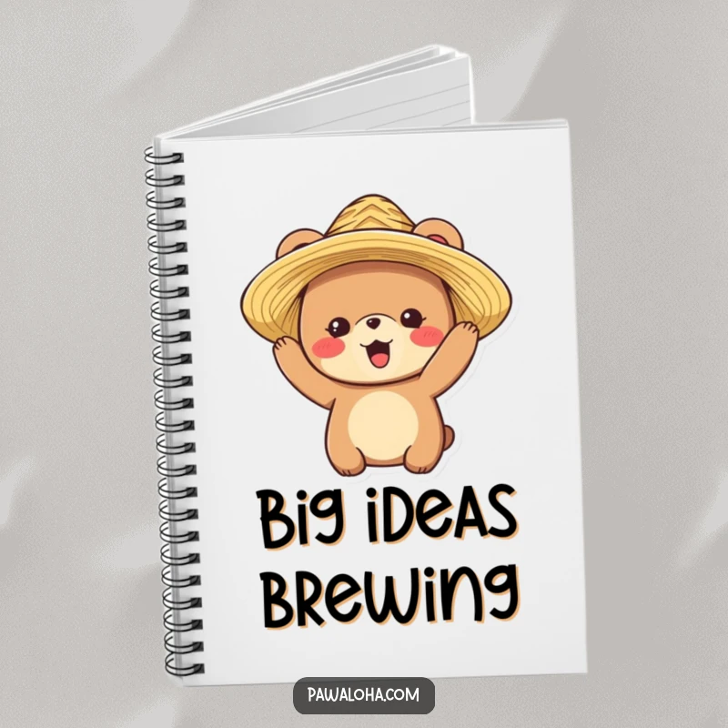 Funny notebook with a delighted bear character wearing a straw hat, ideal for jotting down vacation plans.