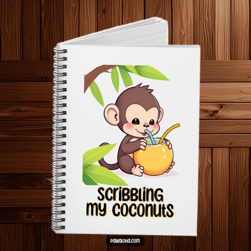 Funny Kawaii Monkey Notebook: Cute monkey sipping from a coconut with a straw, a funny journal for tropical thoughts.