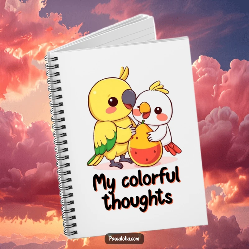 Funny Kawaii Parrot Notebook: Cute colorful parrot sharing fruit, a funny journal for jotting down kind thoughts.