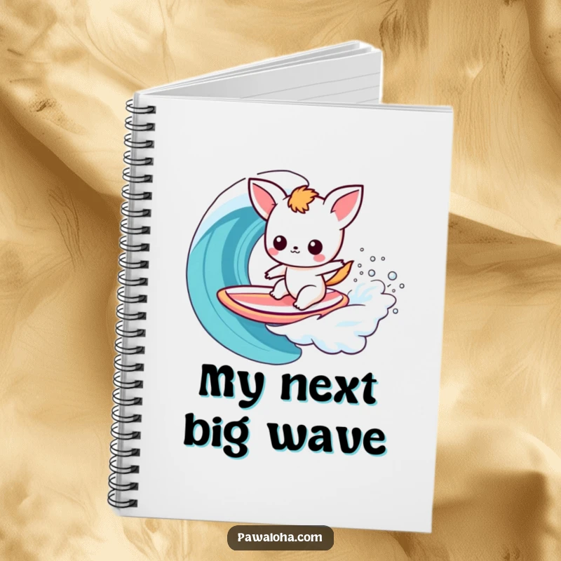 Funny Kawaii Surfer Animal Notebook: Adorable cartoon animal on a surfboard, riding a rainbow wave, perfect for jotting down creative thoughts.