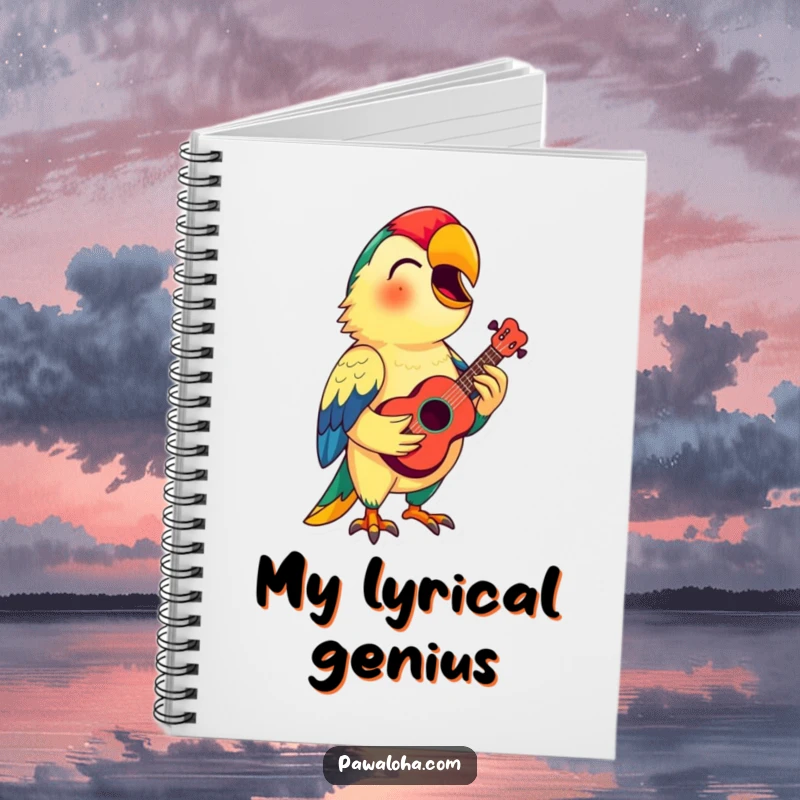 Funny Parrot Ukulele Notebook: Features a singing parrot with a ukulele, ready to inspire funny lyrics and tropical tunes.