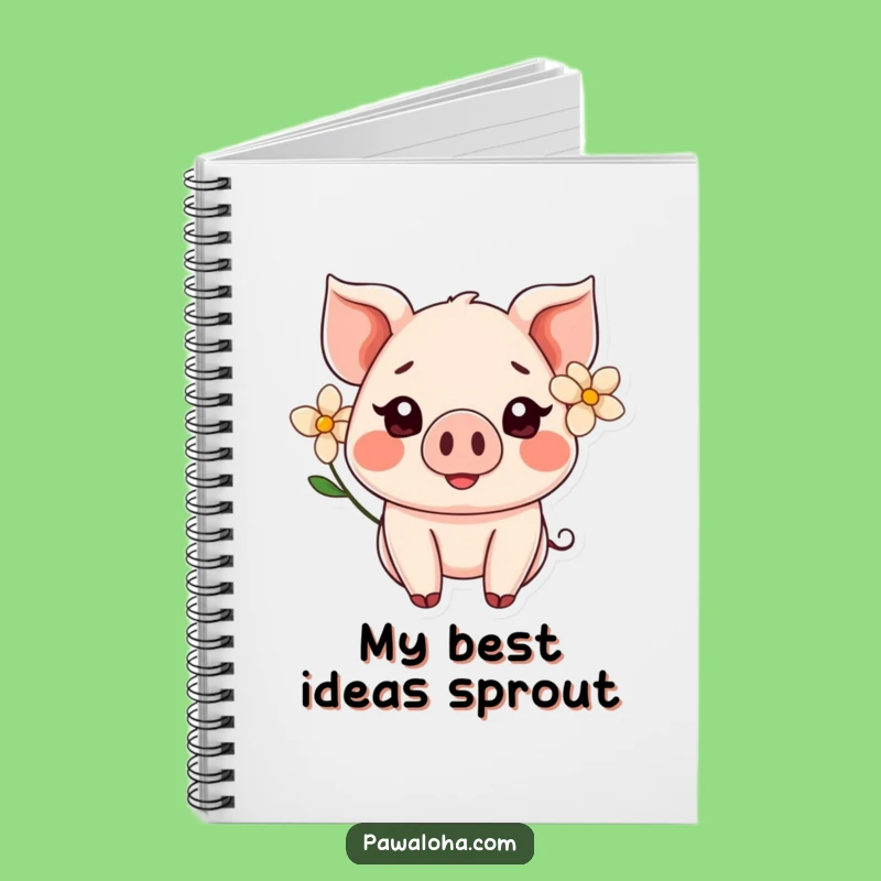 Funny Kawaii Pig Flower Notebook: Cute Smiling Journal Gift