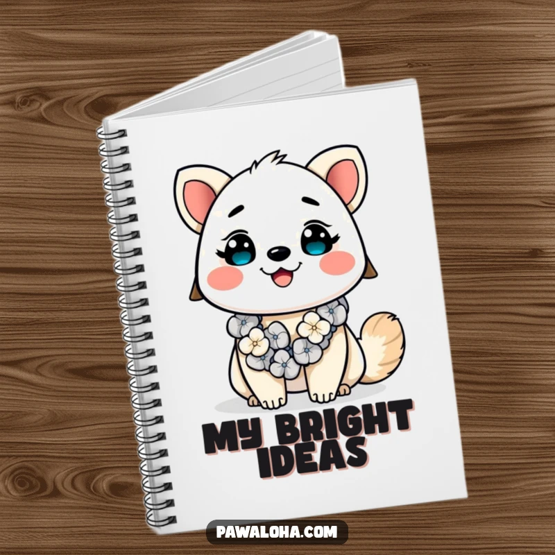Funny Kawaii Aloha Animal Notebook: Cute cartoon character with a lei, smiling brightly, perfect for journaling and creative ideas.