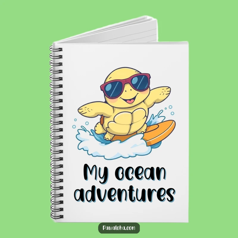 Funny Surfing Sea Turtle Notebook - Cool Journal Gift!