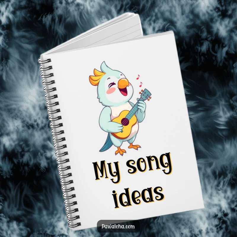 Funny Parrot Notebook with a joyful parrot singing and holding a ukulele, inspiring musical and fun note-taking.
