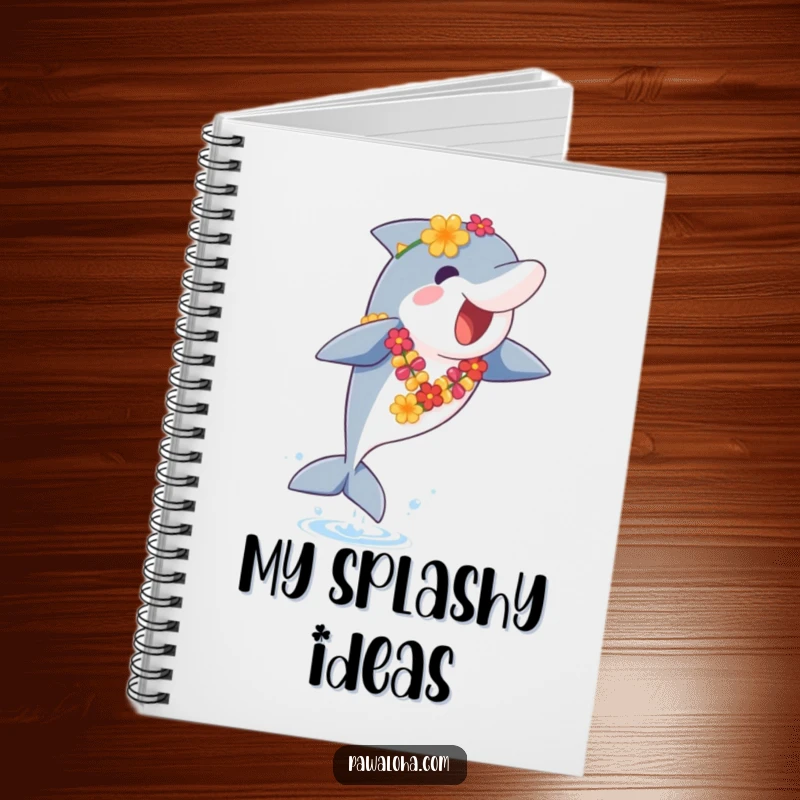 Funny Dolphin Notebook: Features a leaping dolphin with a lei, ready to inspire funny thoughts and tropical doodles on its pages.