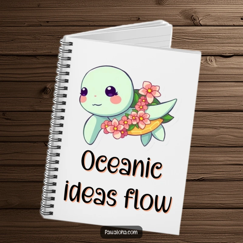 Funny Kawaii Turtle Notebook: Cute sea turtle swimming with a flower garland, a funny journal for capturing thoughts.