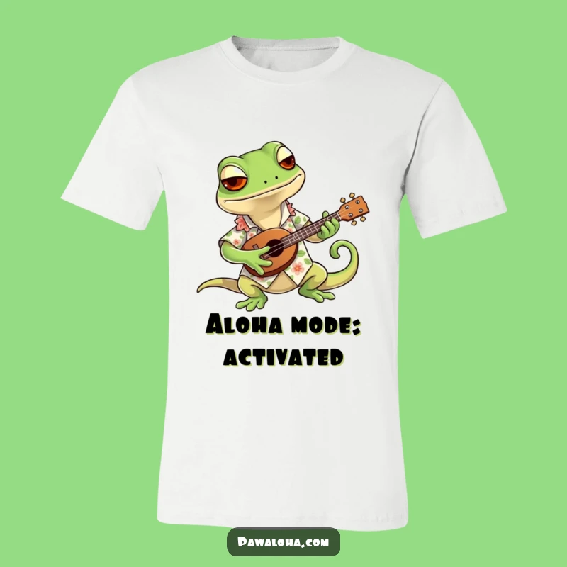 Funny Gecko Hawaiian Shirt T-Shirt: Cool Ukulele Strumming Gecko Tee, Ideal Gift