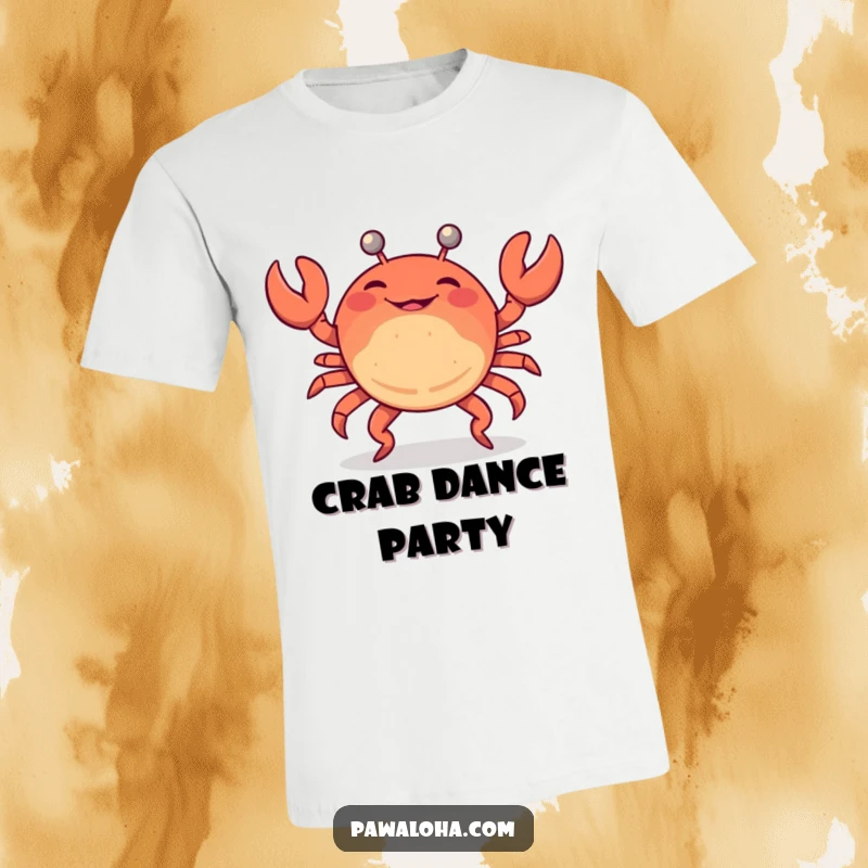 Funny t-shirt displaying a cheerful crab doing a funny limbo dance, embodying beach fun and party spirit.