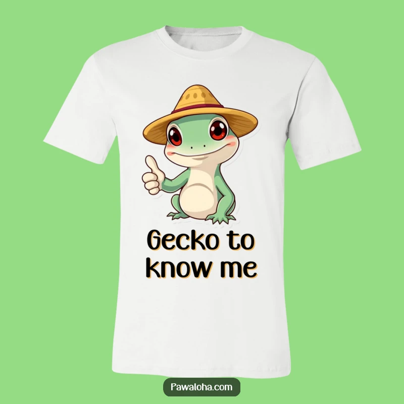 Funny Gecko T-Shirt: Smiling Straw Hat Character Tee for Cool Vibes