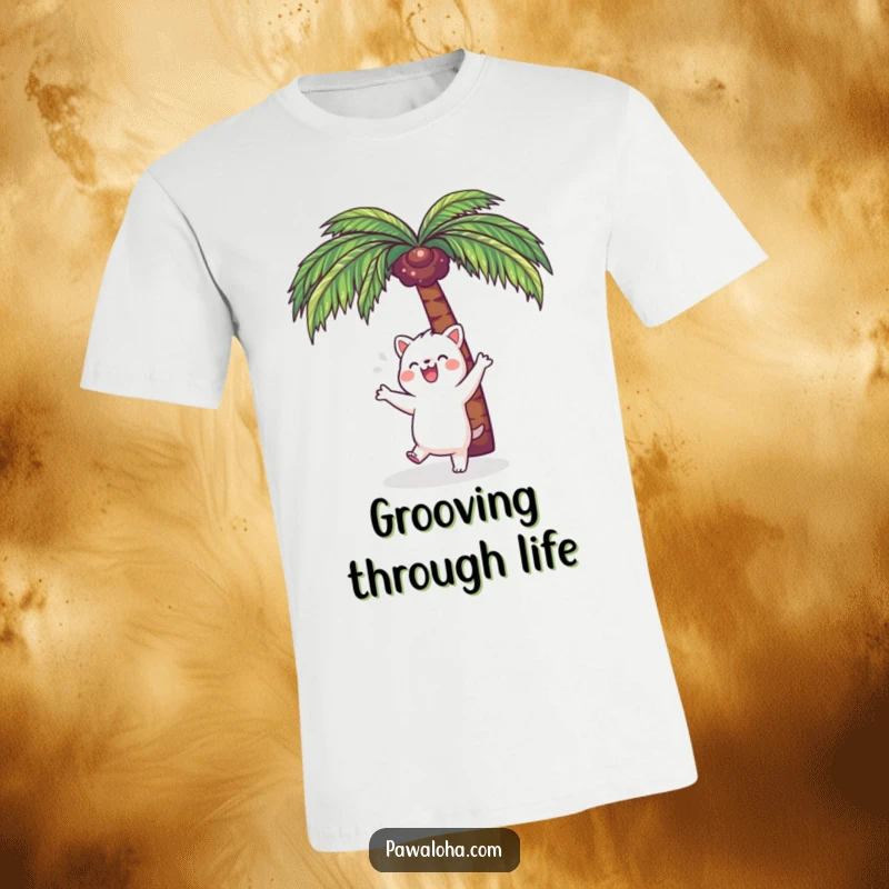 Funny Kawaii Dance Animal T-Shirt: Adorable cartoon character doing a happy dance under a palm tree, full of energy and joy.
