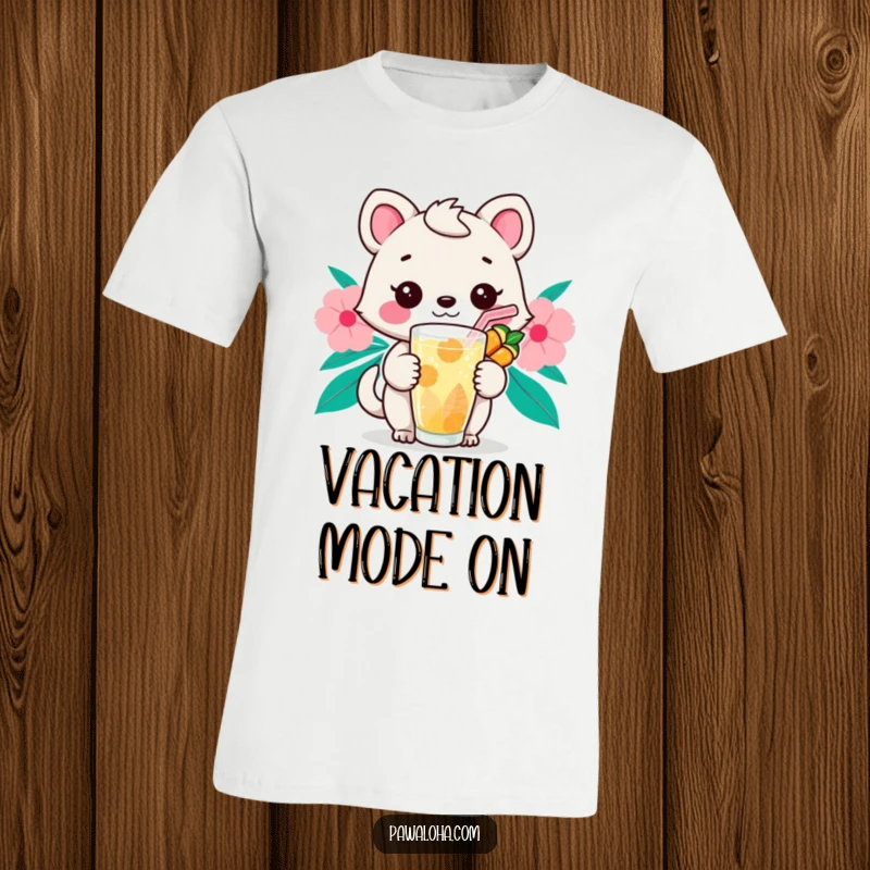 Funny Kawaii Sip Animal T-Shirt: Adorable cartoon character holding a tropical drink with a straw, exuding relaxation and fun.