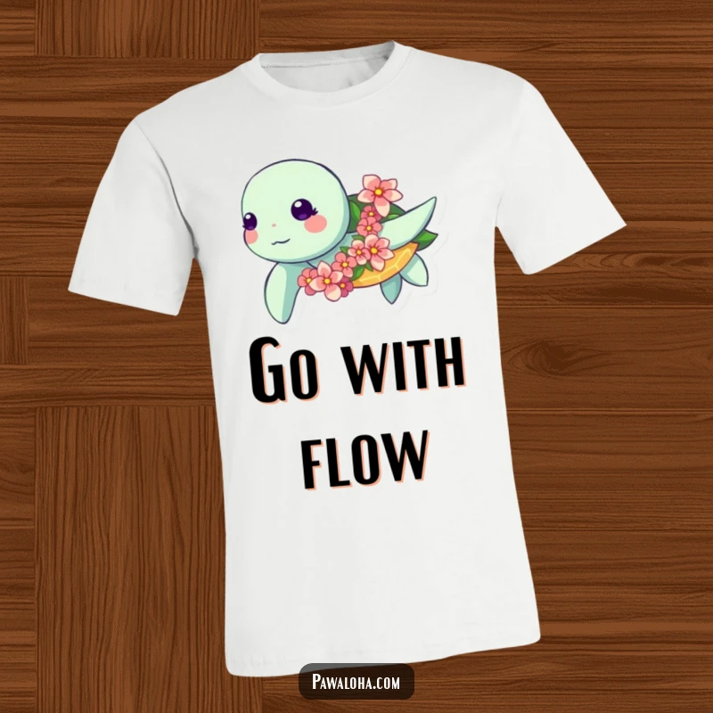 Funny Kawaii Turtle T-Shirt: Cute sea turtle swimming with a flower garland, a funny ocean-themed apparel.