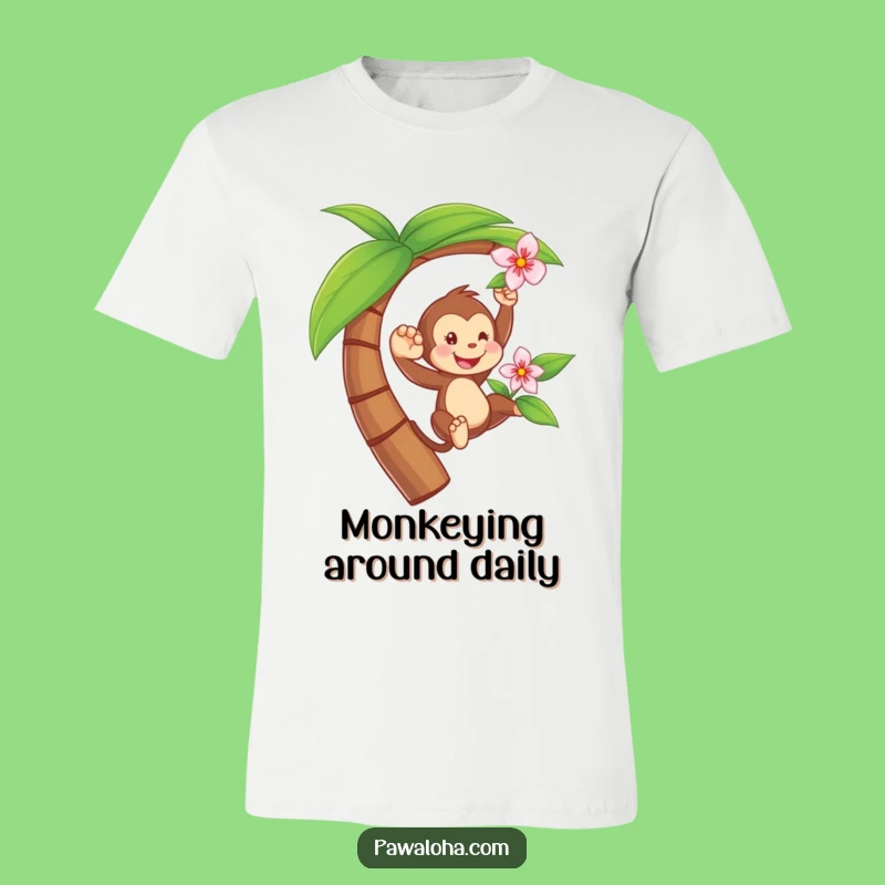 Funny Playful Monkey T-Shirt - Tropical Tree Swinging Tee