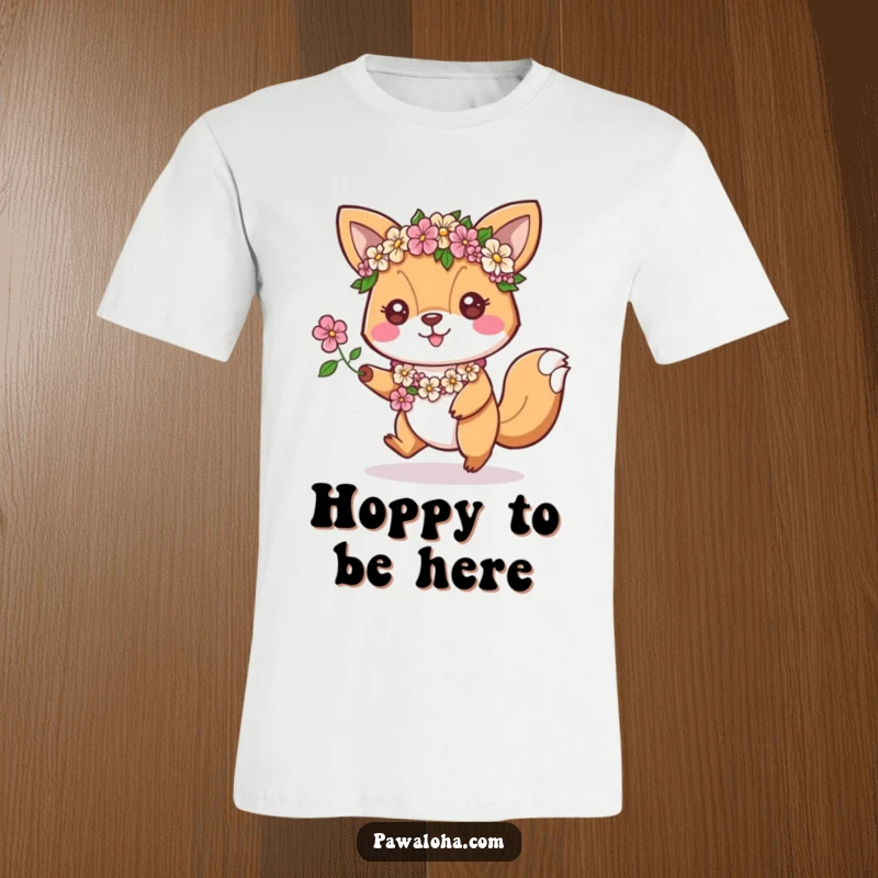 Funny T-Shirt: An animal character adorned with floral leis is pictured hopping enthusiastically, radiating pure fun.