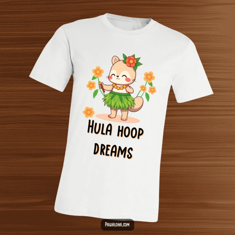 Funny T-Shirt: A cute animal wearing a grass skirt is captured mid-hula dance, embodying tropical joy and humor.