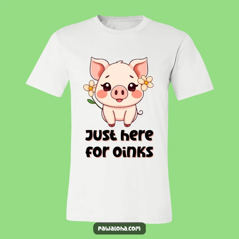 Cute Kawaii Pig Flower T-Shirt: A Funny Smiling Character Tee