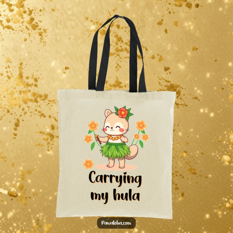 Funny Tote Bag: A cute animal wearing a grass skirt dances the hula, perfect for carrying beach essentials with humor.