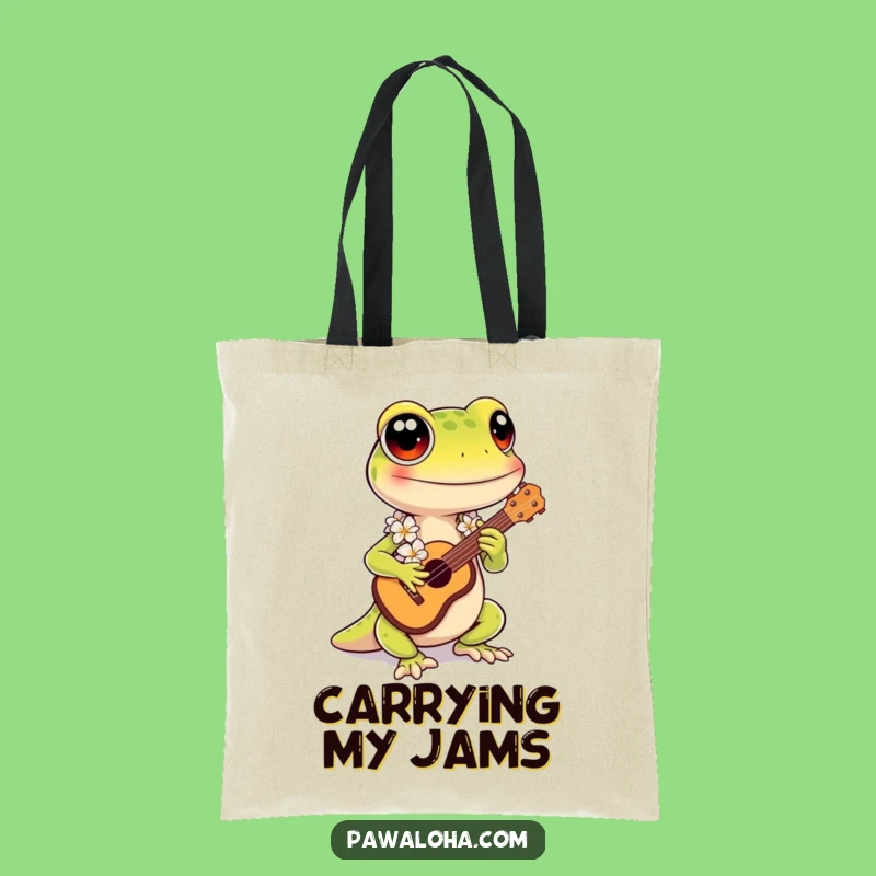 Funny Kawaii Gecko Tote Bag: Hawaiian Ukulele Shopping Bag - Eco-Friendly Gift