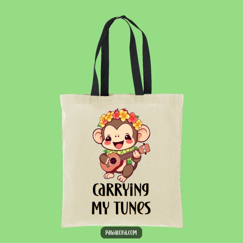 Funny Kawaii Monkey Tote Bag: Ukulele Vibes, Humorous Tropical Gift