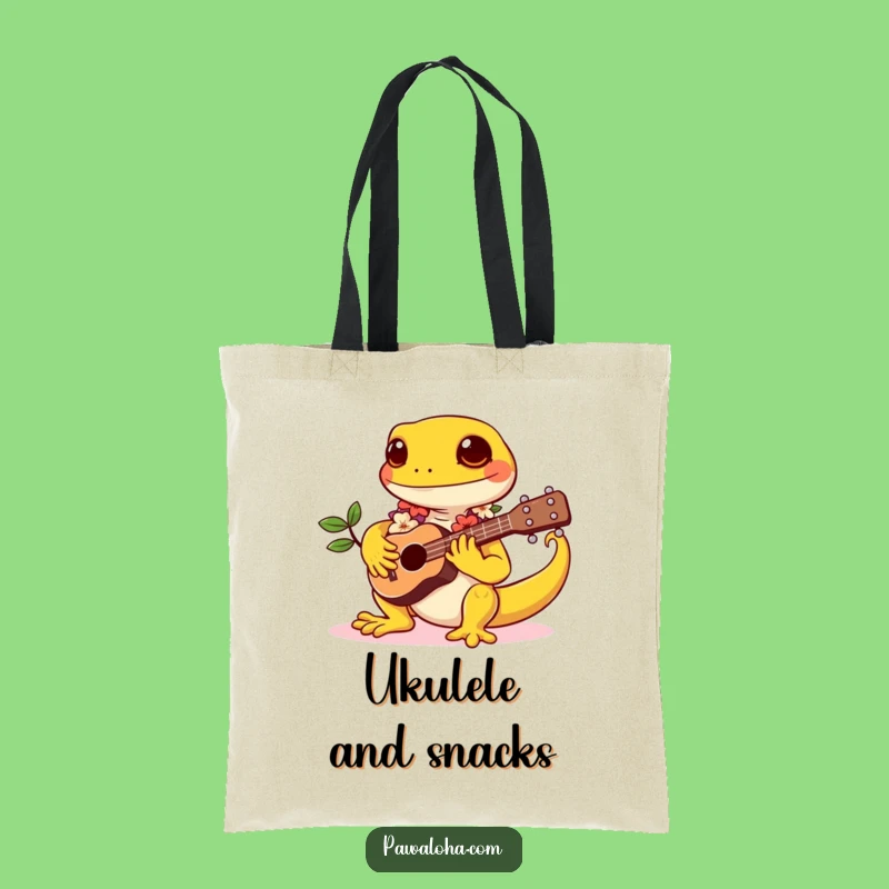 Funny Gecko Music Tote Bag: Kawaii Tropical Fun, Strumming Reptile, Practical Funny Gift!