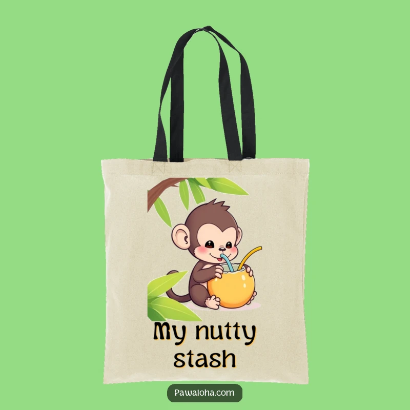 Funny Kawaii Monkey Tote Bag: Coconut Sipping Shopping Bag - Tropical Gift