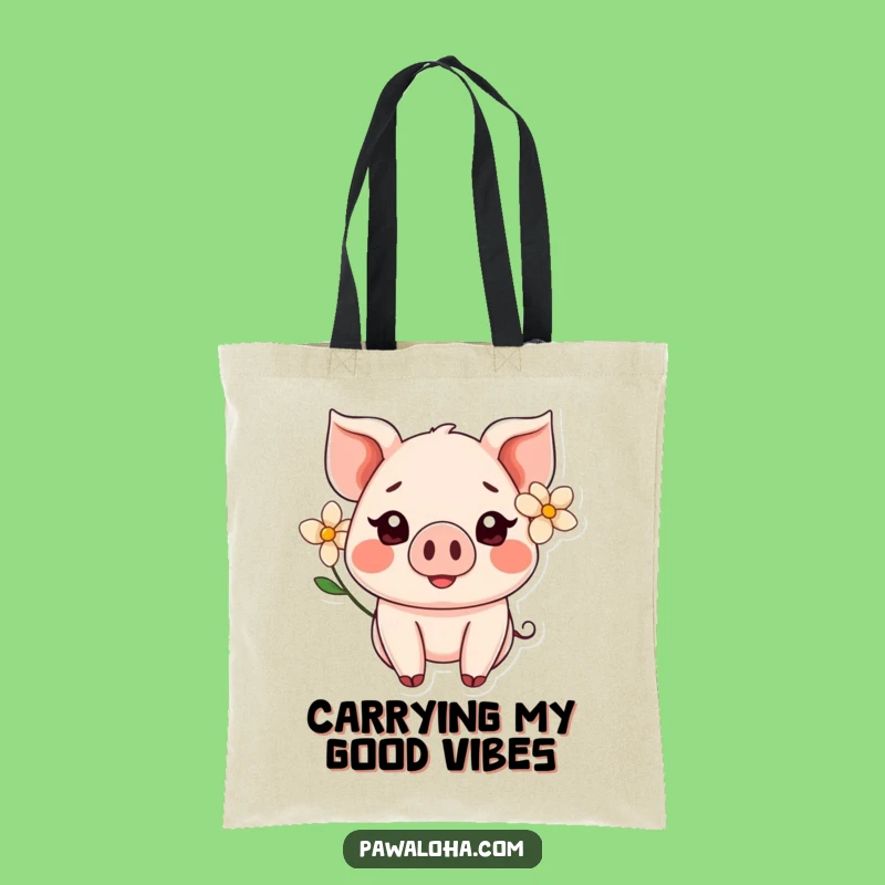 Funny Kawaii Pig Flower Tote Bag: Adorable Smiling Companion Gift
