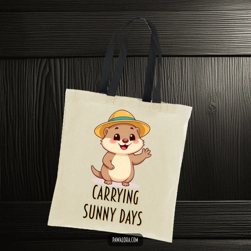 Funny Mongoose Wave Tote Bag: A cheerful mongoose in a sun hat waves, adding funny, sunny charm to this practical bag.