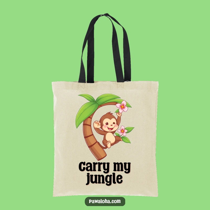 Funny Monkey Swinging Tote Bag - Tropical Tree Carry-All Gift