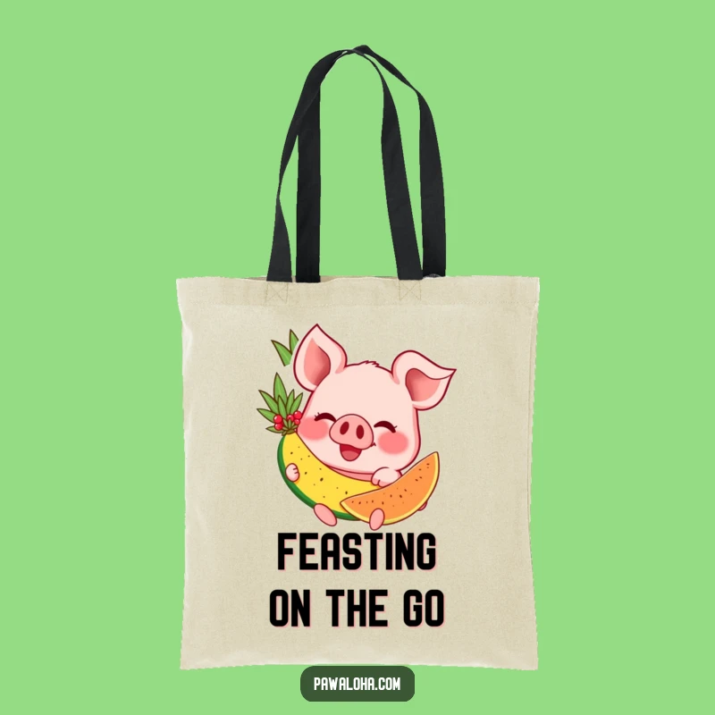 Funny Pig Groceries Tote: Happy Swine Carrying Tropical Fruit, Your Go-To Funny Gift Bag